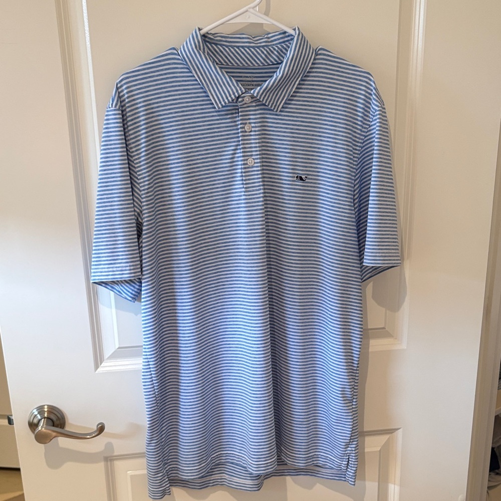 Striped Blue Vineyard Vines Polo Golf Shirt Size Large